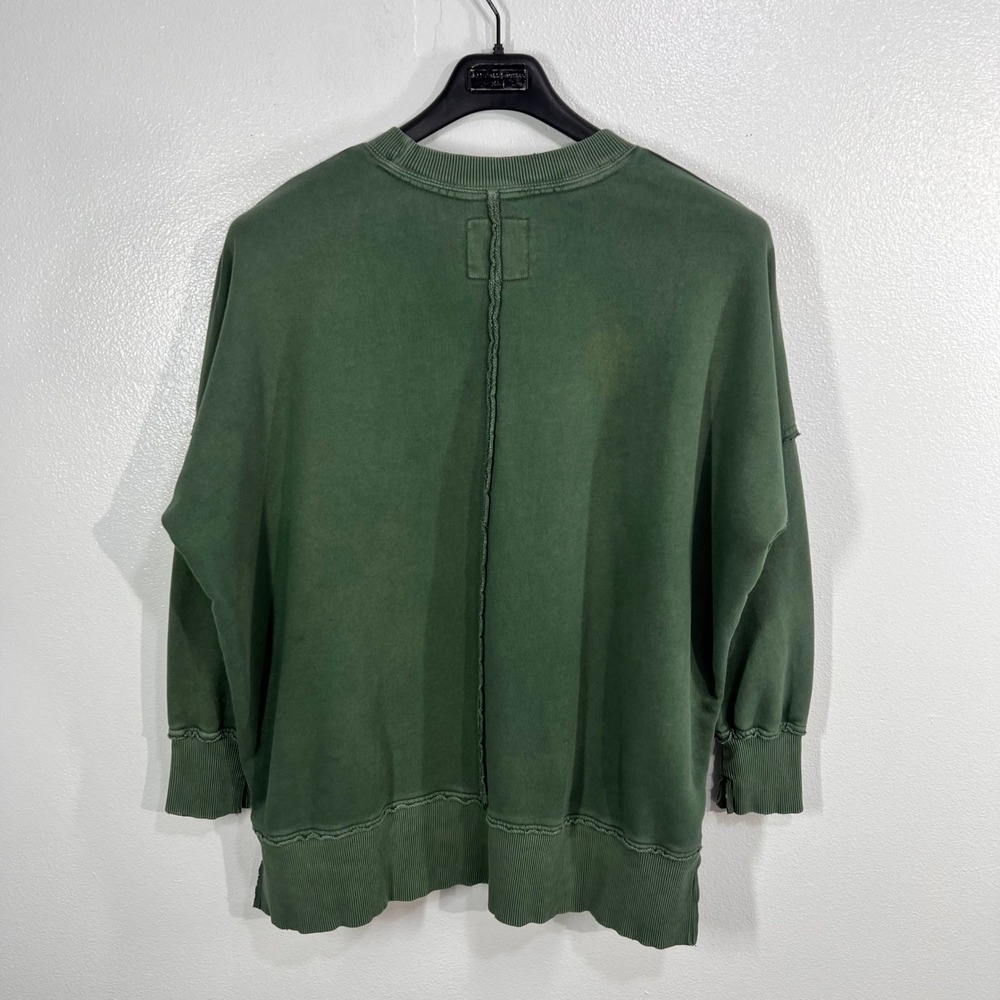 Aerie Distressed Oversized Sweatshirt Women's S/P Olive Green Crewneck Pullover - Picture 2 of 9